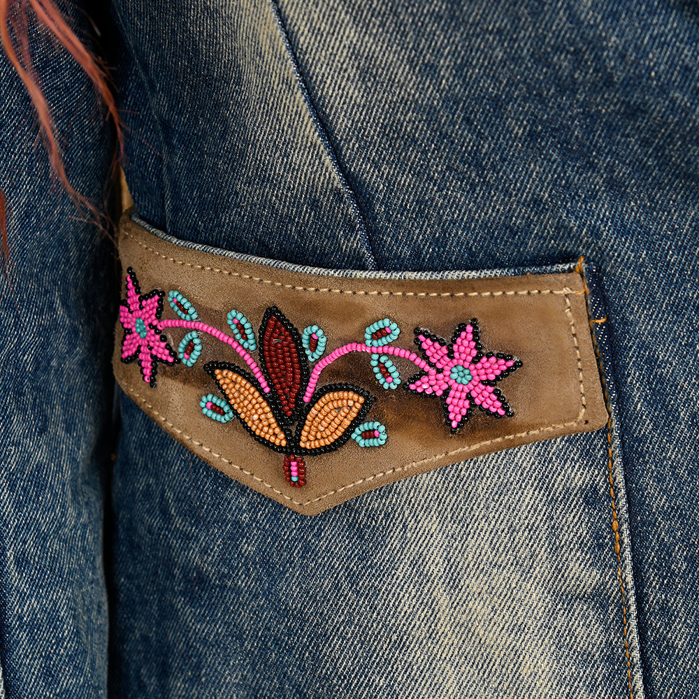 ADBZ030 Genuine Suede leather Women 100% Cotton Denim Blazer dress jacket