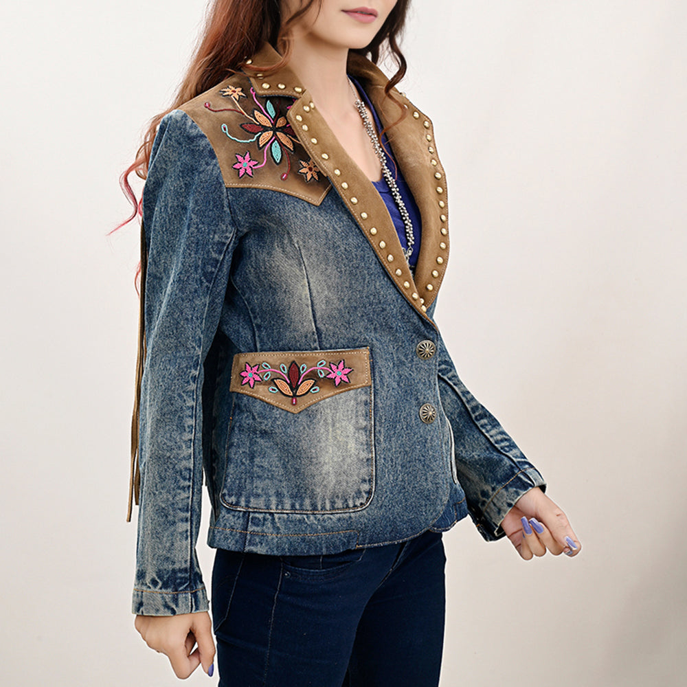 ADBZ030 Genuine Suede leather Women 100% Cotton Denim Blazer dress jacket