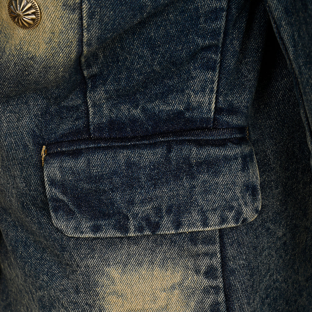 ADBZ032 Genuine Suede leather Women 100% Cotton Denim Blazer dress jacket