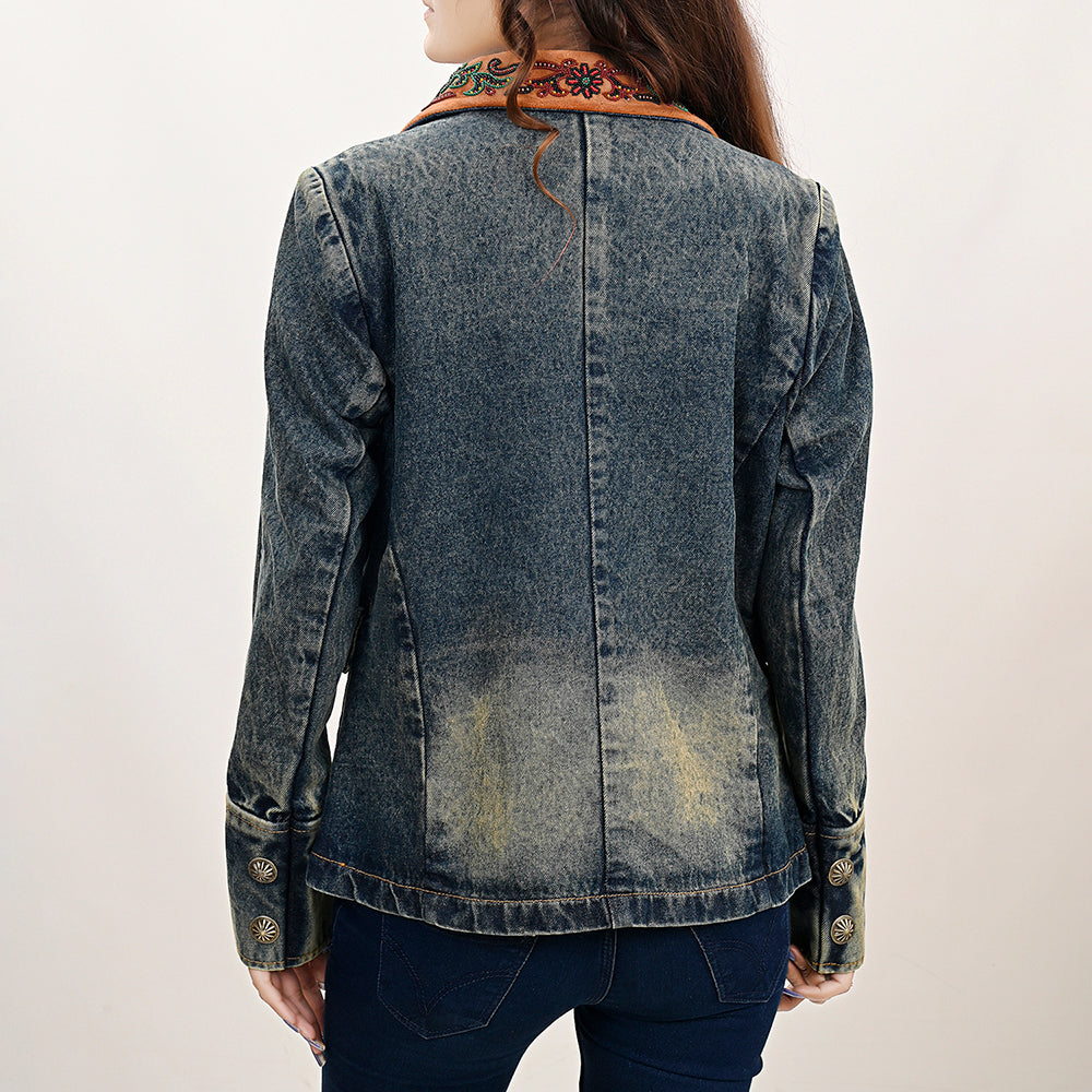 ADBZ032 Genuine Suede leather Women 100% Cotton Denim Blazer dress jacket