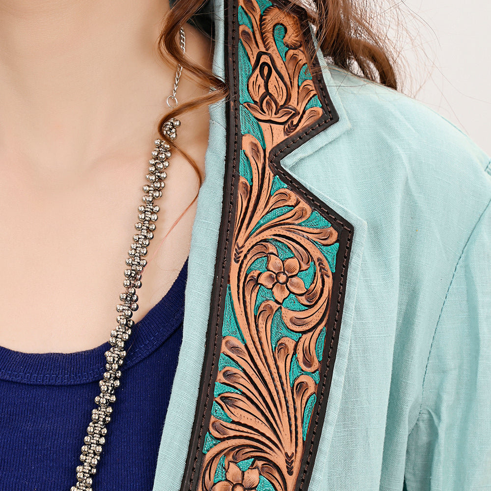 ADBZ034 Genuine leather Hand tooled Women Fabric Blazer dress jacket