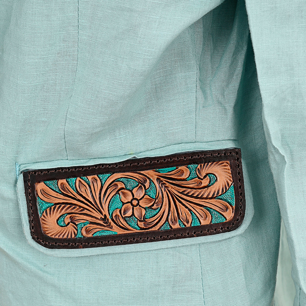 ADBZ034 Genuine leather Hand tooled Women Fabric Blazer dress jacket