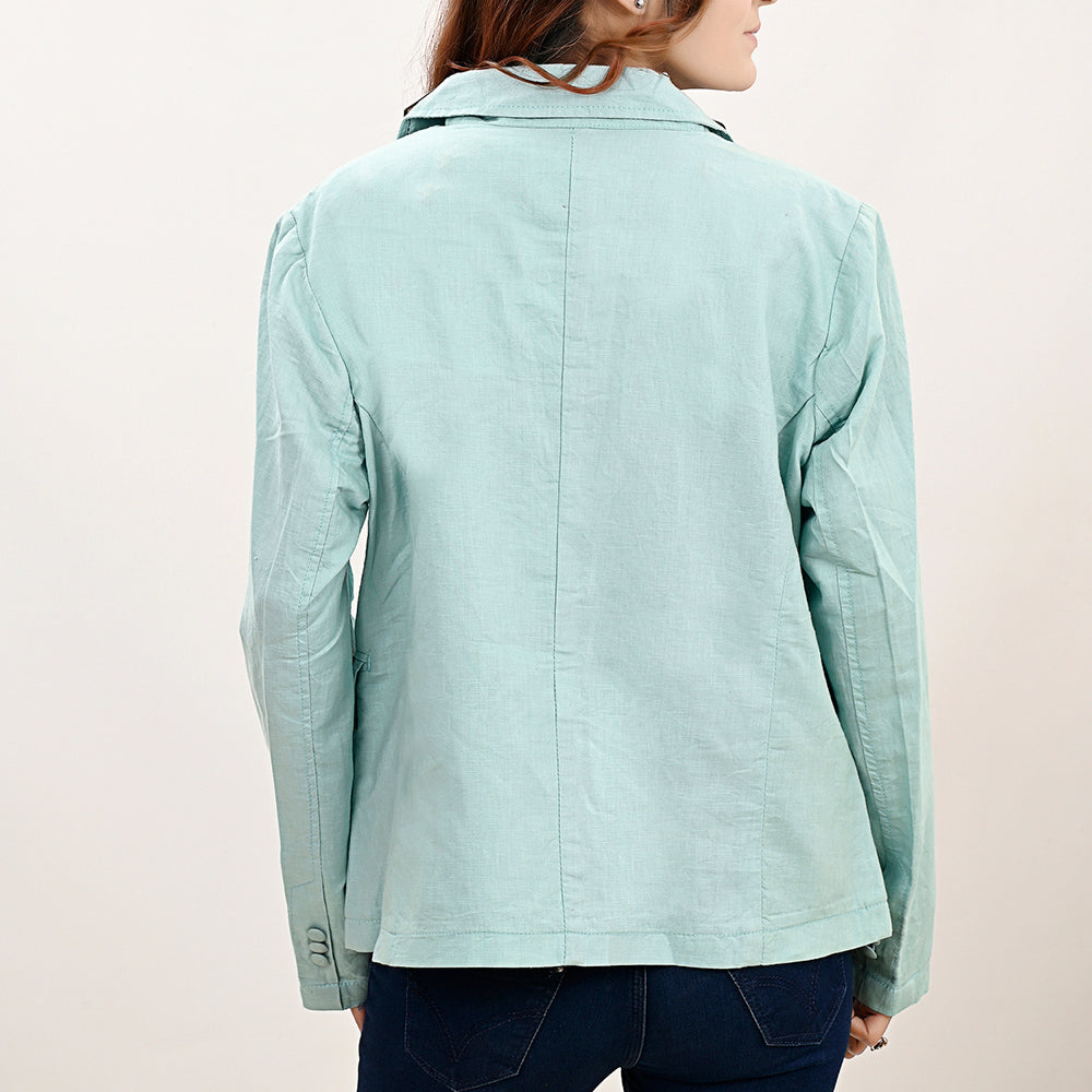 ADBZ034 Genuine leather Hand tooled Women Fabric Blazer dress jacket