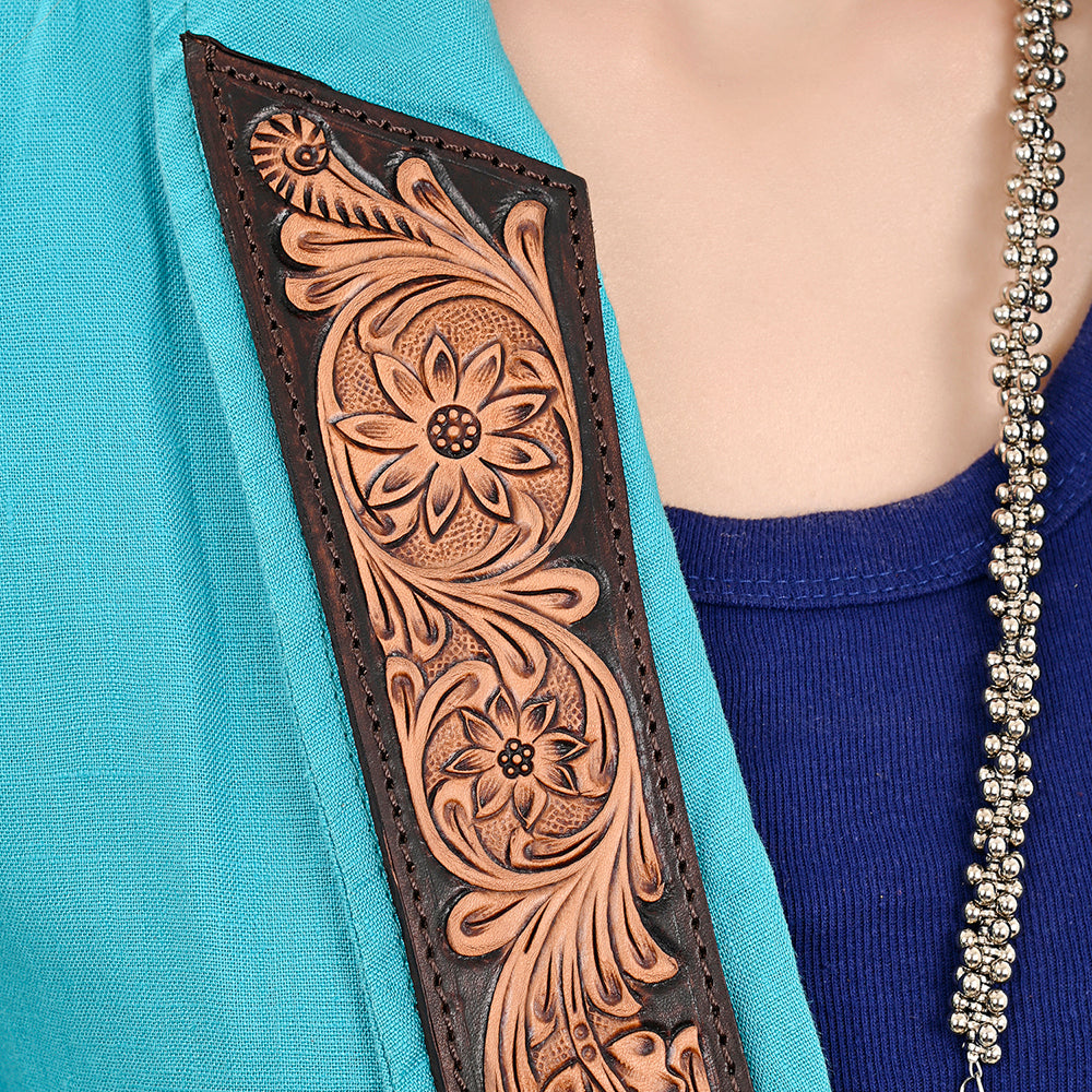 LC-ADBZ036 Genuine leather Hand tooled Women Fabric Blazer dress jacket