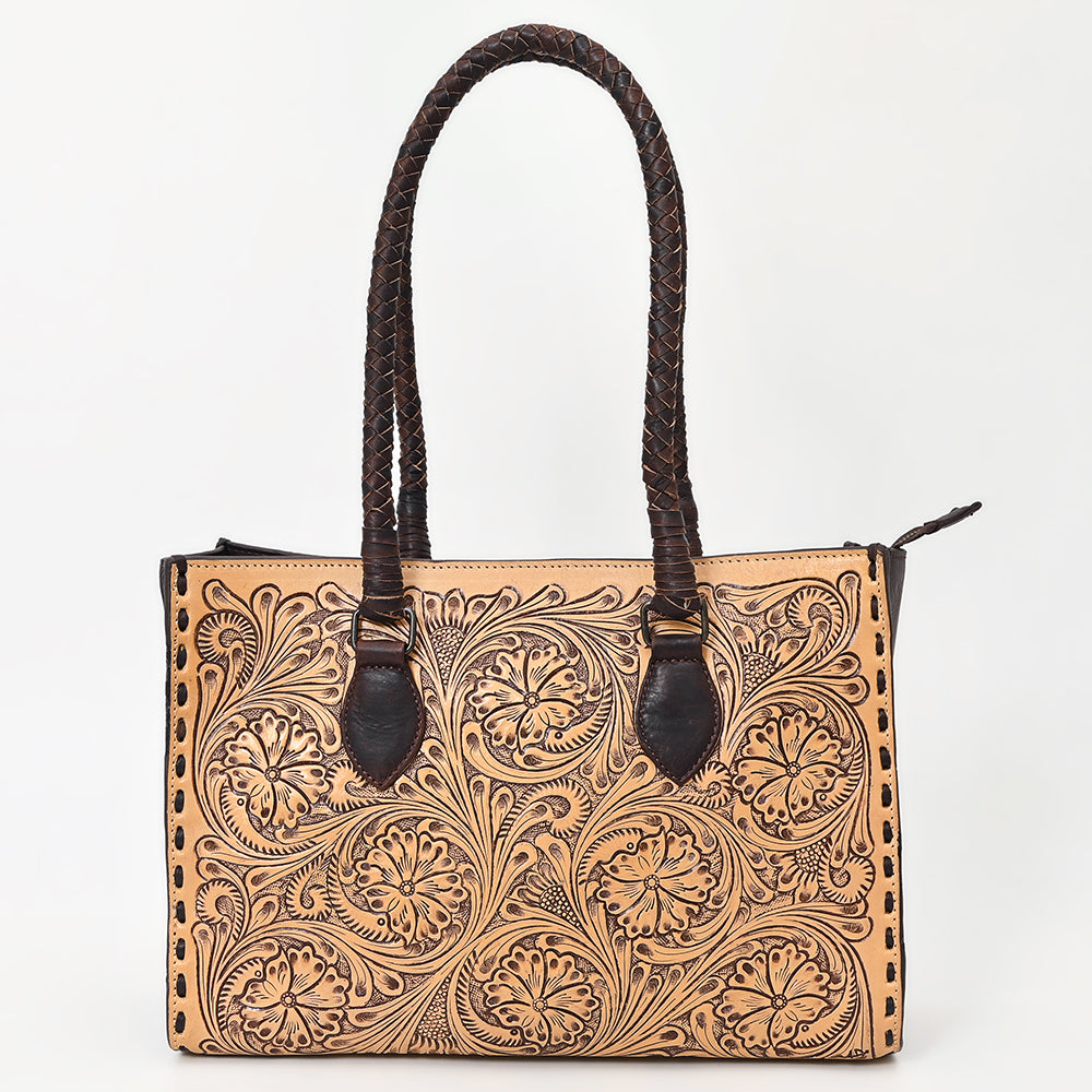 ADBGZ757 Tall Western Tote - Hand Tooled Leather Bag with Braided Handles