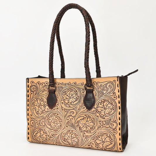 ADBGZ757 Tall Western Tote - Hand Tooled Leather Bag with Braided Handles