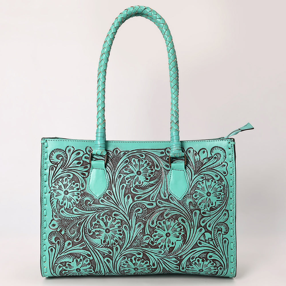 ADBGZ757 Tall Western Tote - Hand Tooled Leather Bag with Braided Handles