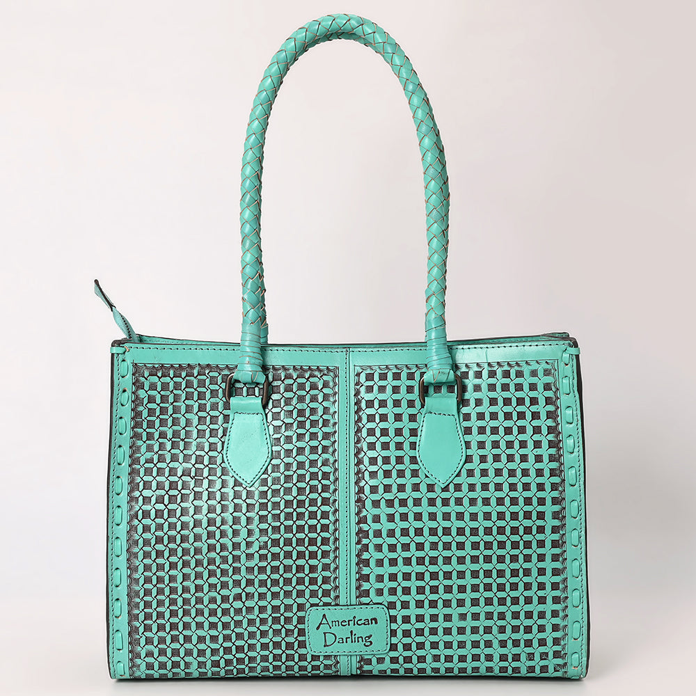 ADBGZ757 Tall Western Tote - Hand Tooled Leather Bag with Braided Handles