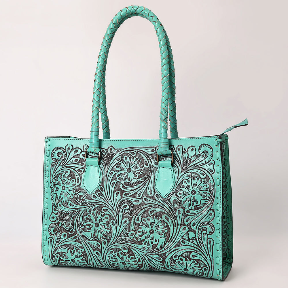 ADBGZ757 Tall Western Tote - Hand Tooled Leather Bag with Braided Handles