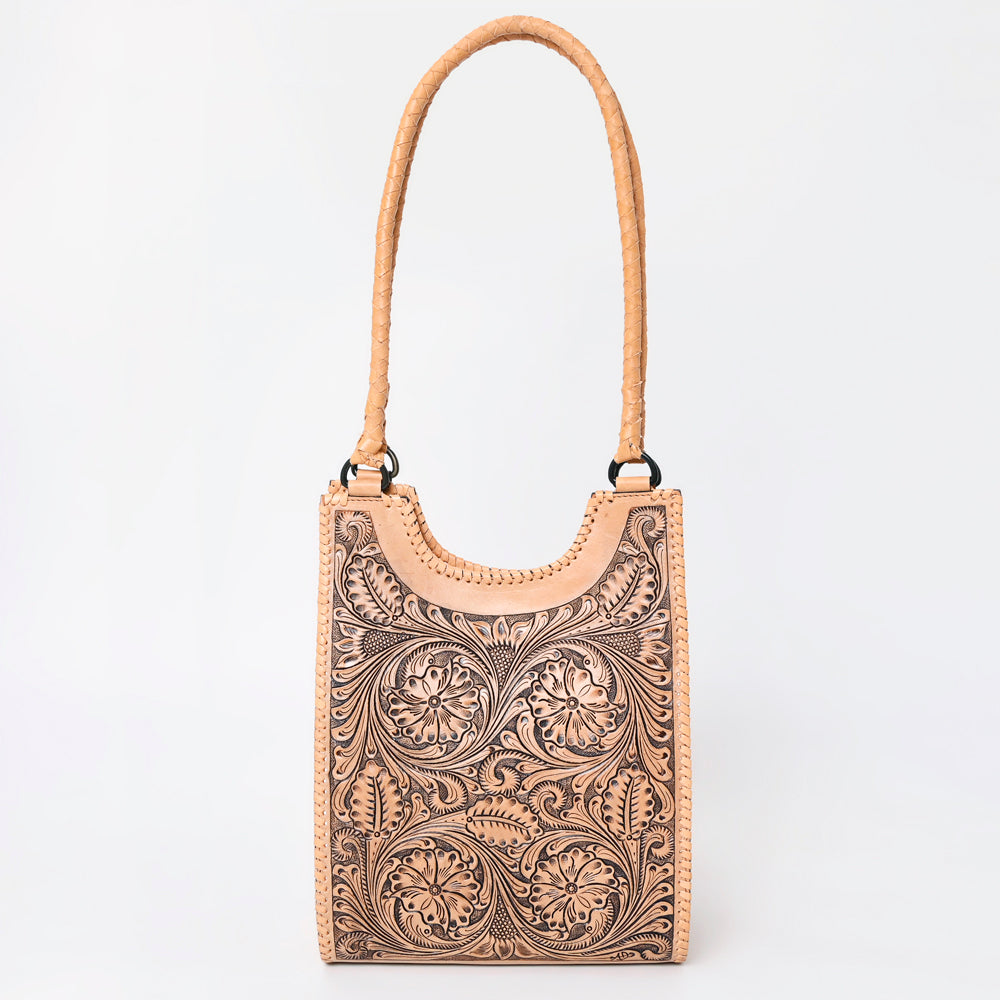 ADBGZ767 Natural Vertical Tote Bag - Hand Tooled Leather Western Purse