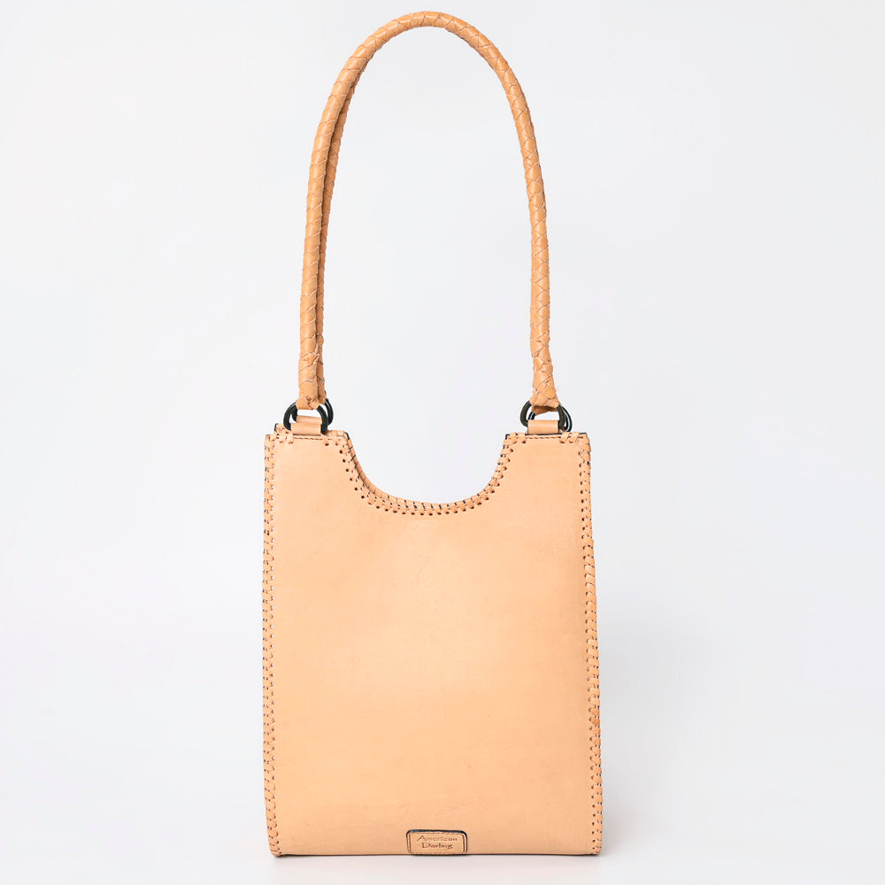 ADBGZ767 Natural Vertical Tote Bag - Hand Tooled Leather Western Purse
