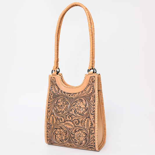 ADBGZ767 Natural Vertical Tote Bag - Hand Tooled Leather Western Purse