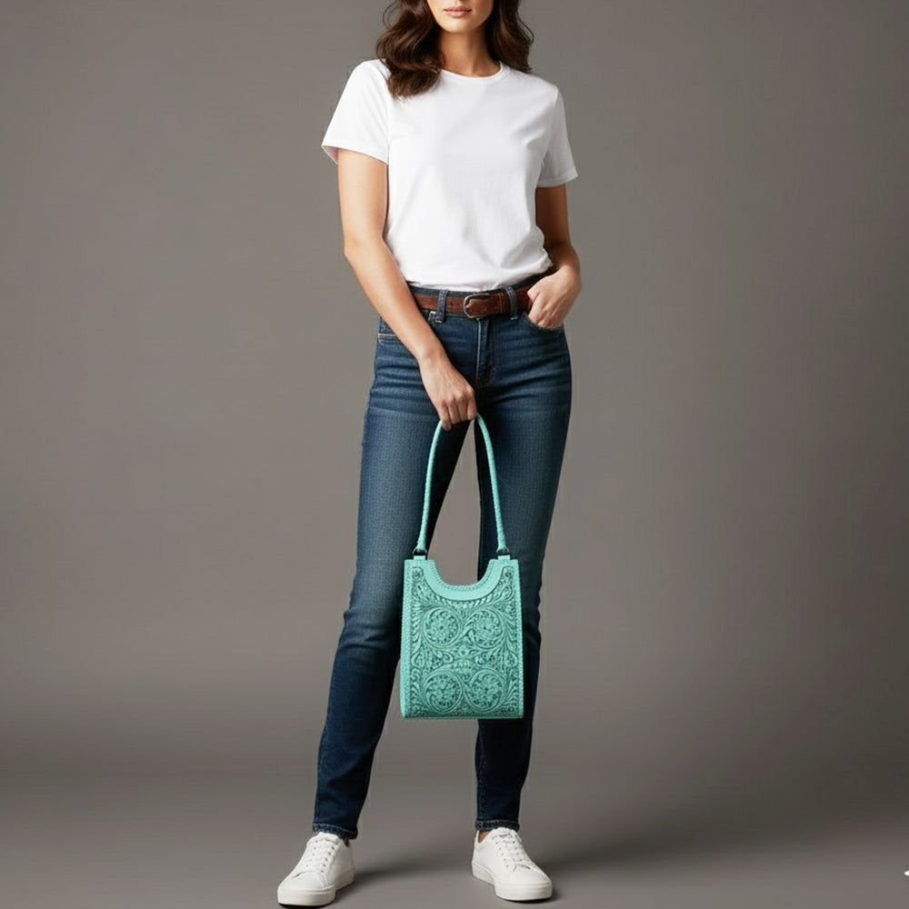 LC-ADBGZ767B Tote Hand Tooled Genuine Western Leather Women Bag