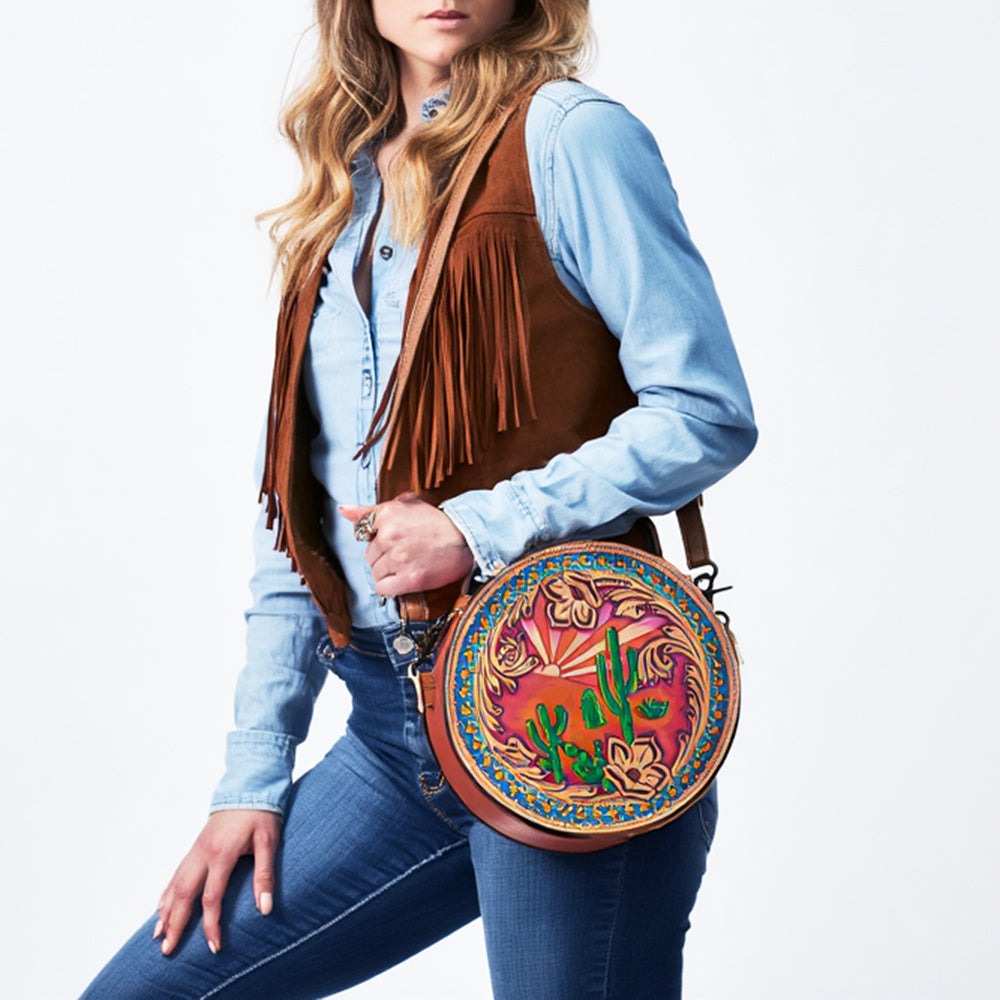 ADBG1192 American Darling Western Canteen Bag Hand Tooled Genuine Leather Crossbody
