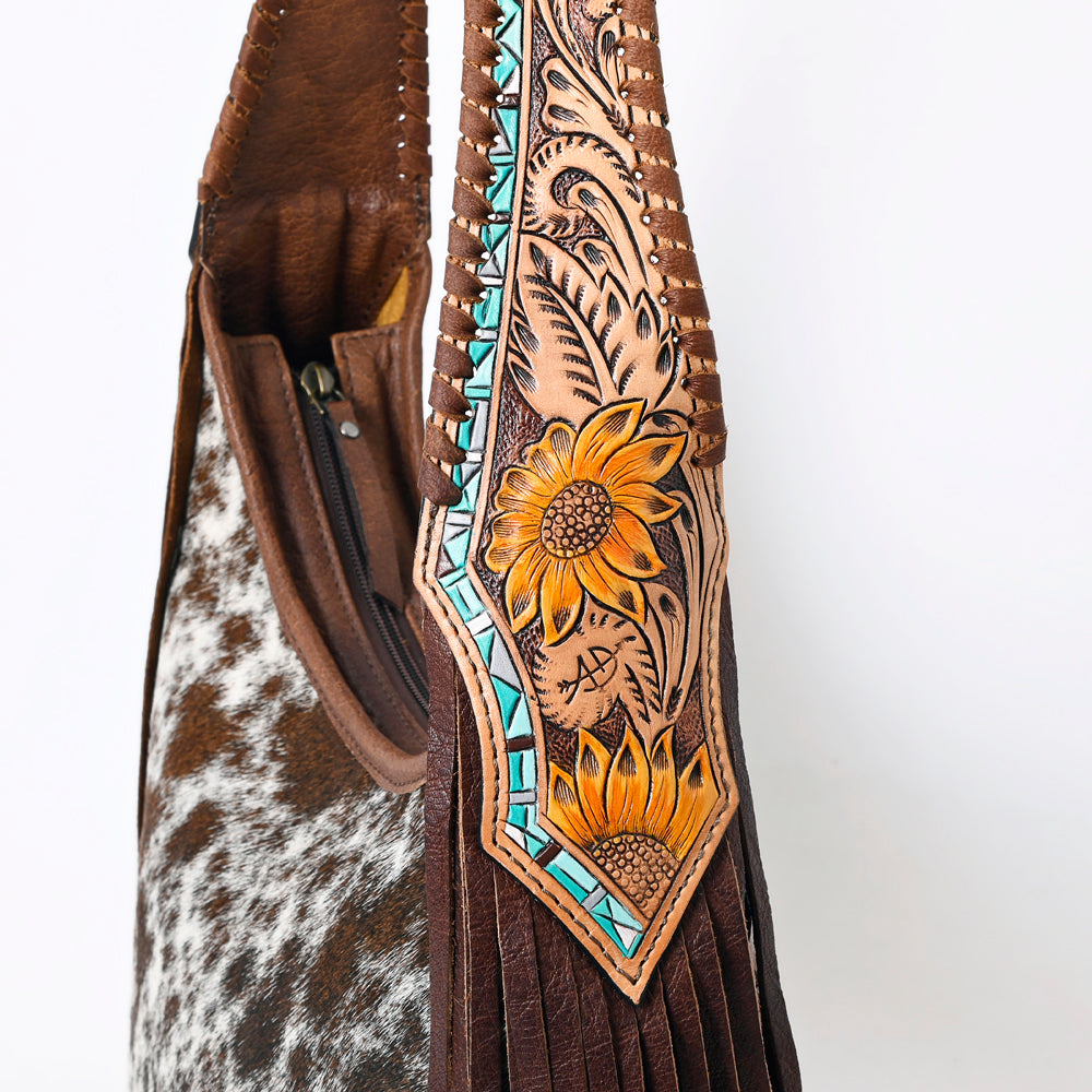 ADBG803 American Darling Western Hobo Bag Hair-On Cowhide & Tooled Leather Shoulder Purse