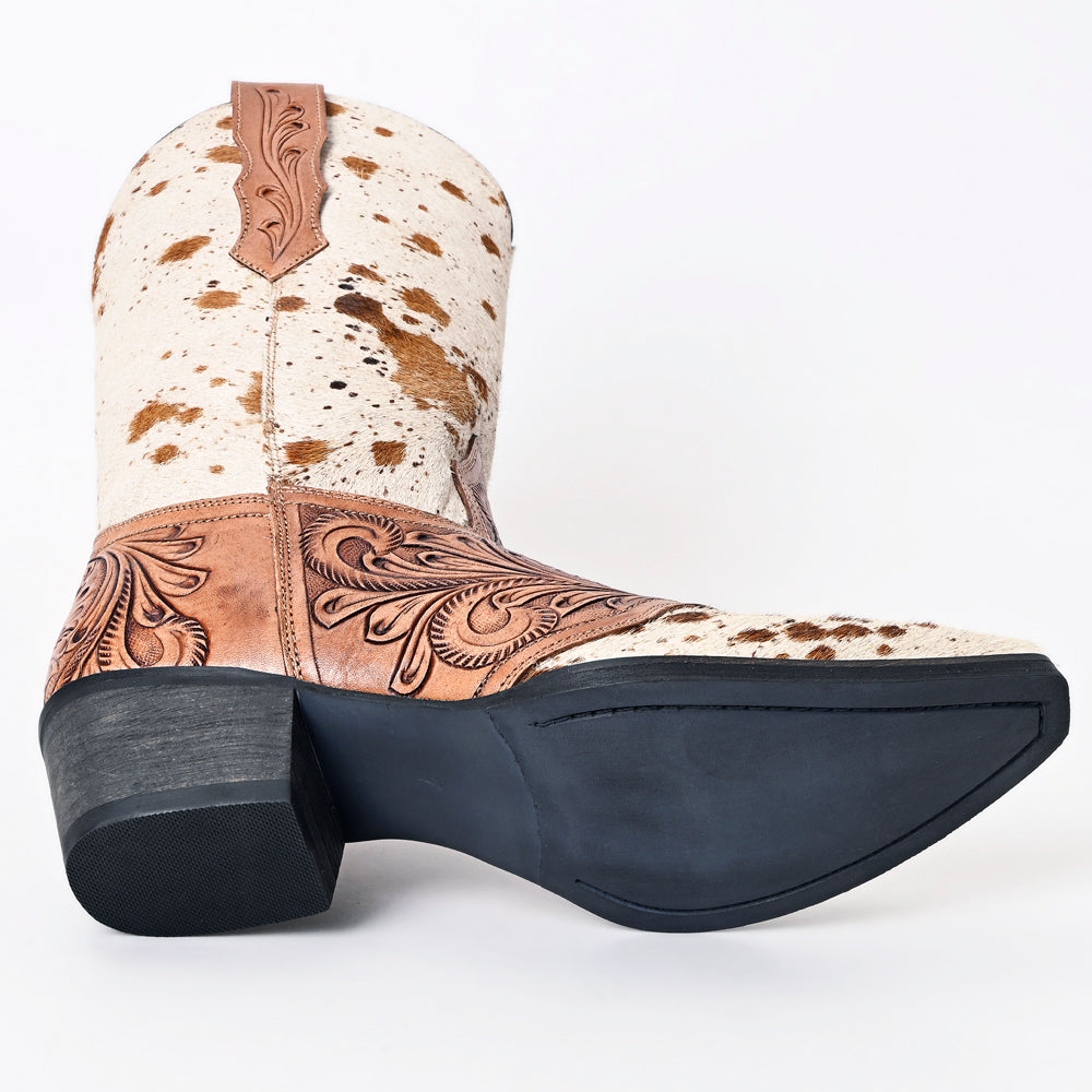 ADFT166A Hand Tooled Hair On Genuine Western Leather Long Boot