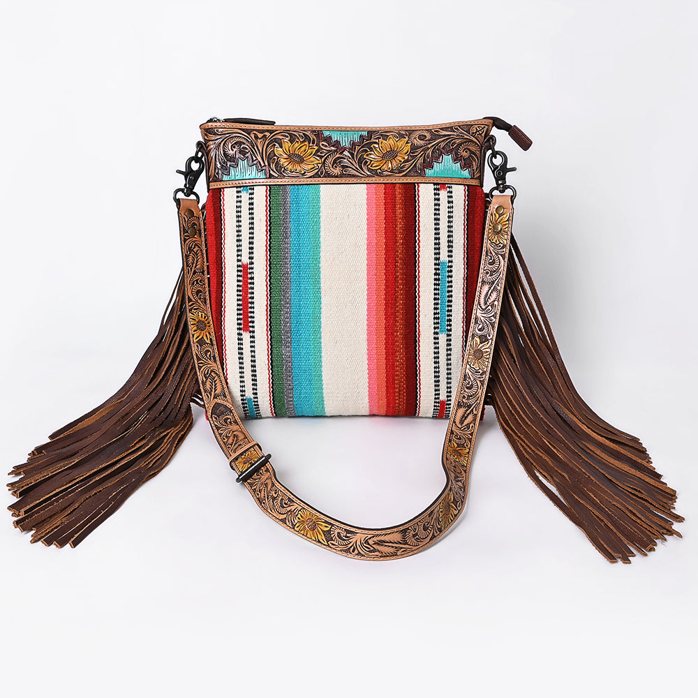 ADBG298 Western Crossbody Bag Handwoven Saddle Blanket & Genuine Leather Fringe
