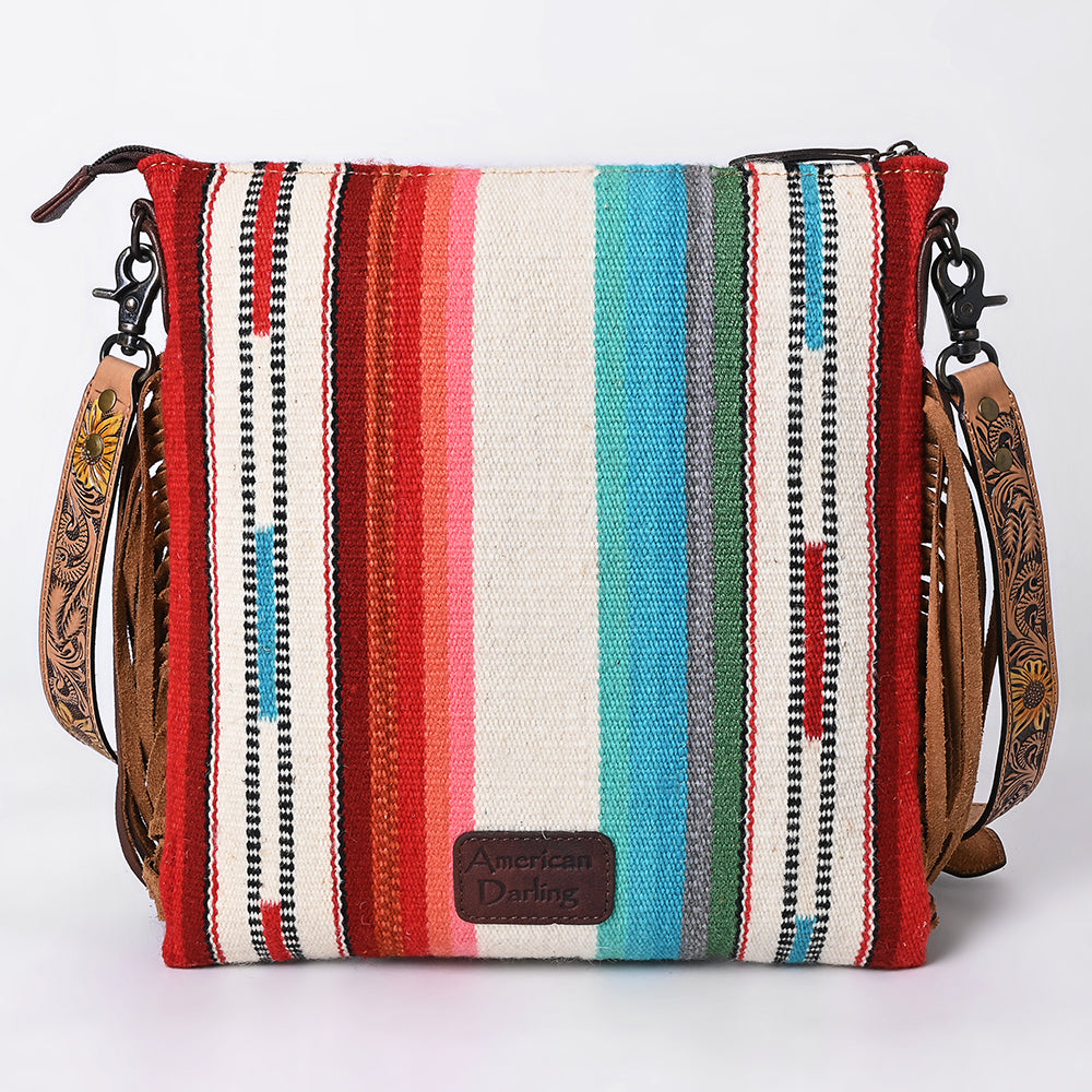 ADBG298 Western Crossbody Bag Handwoven Saddle Blanket & Genuine Leather Fringe