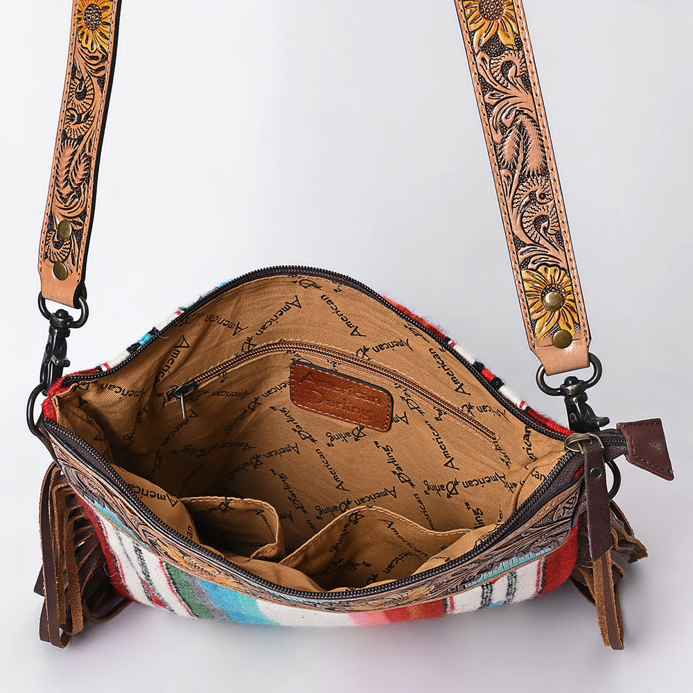 ADBG298 Western Crossbody Bag Handwoven Saddle Blanket & Genuine Leather Fringe