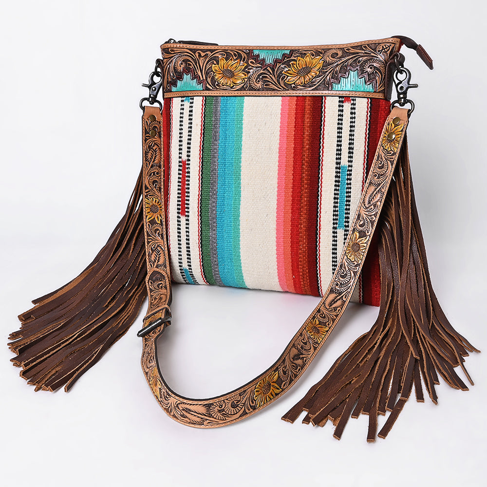 ADBG298 Western Crossbody Bag Handwoven Saddle Blanket & Genuine Leather Fringe