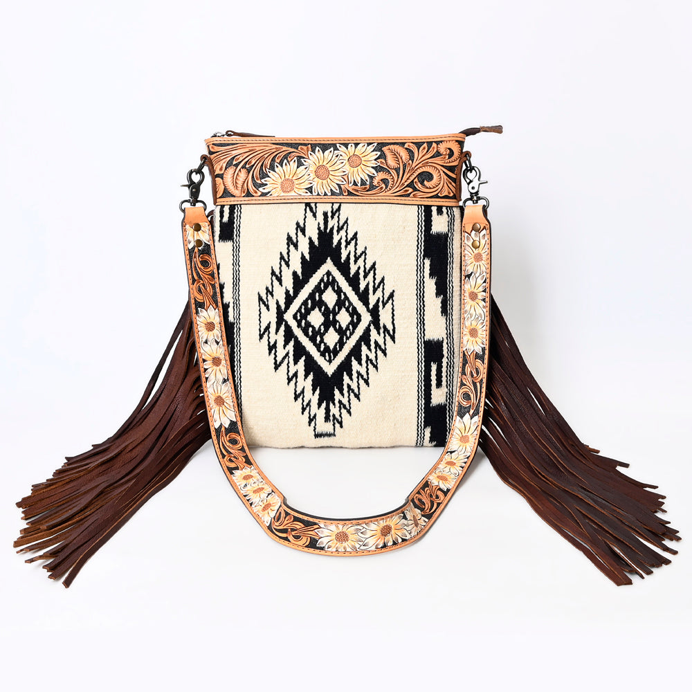 ADBG298 Western Crossbody Bag Handwoven Saddle Blanket & Genuine Leather Fringe