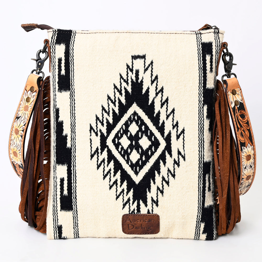 ADBG298 Western Crossbody Bag Handwoven Saddle Blanket & Genuine Leather Fringe