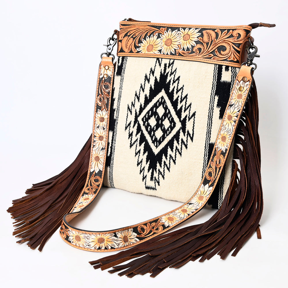 ADBG298 Western Crossbody Bag Handwoven Saddle Blanket & Genuine Leather Fringe
