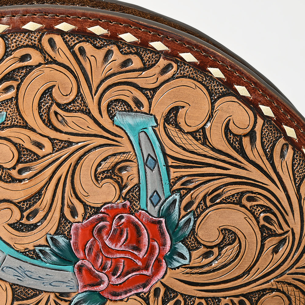 ADBG1072 American Darling Hand-Tooled Leather Taco Handbag - Western Floral Carved Genuine Leather Clutch