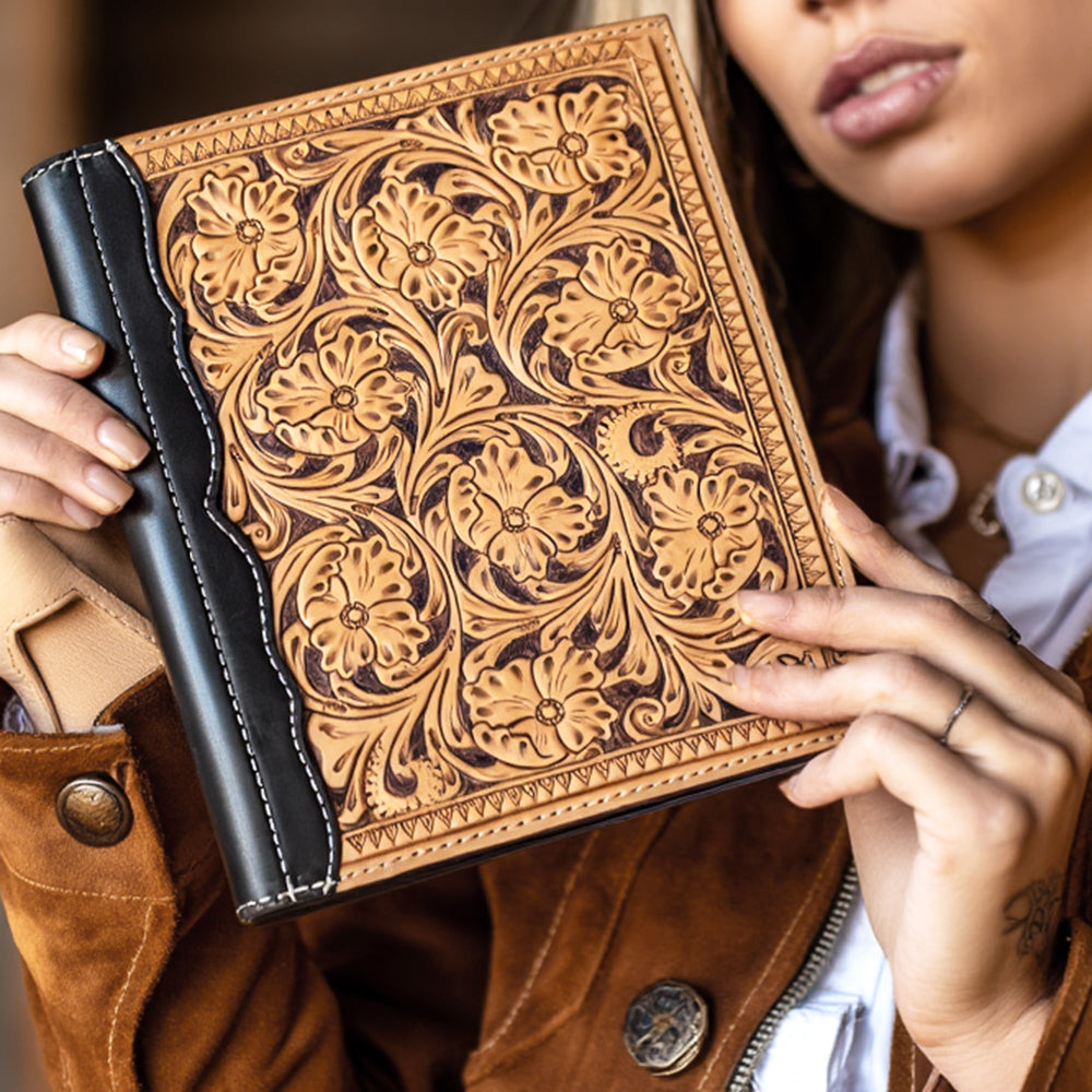 ADBG1196 American Darling Western Hand Tooled Leather Portfolio Bag Genuine Leather