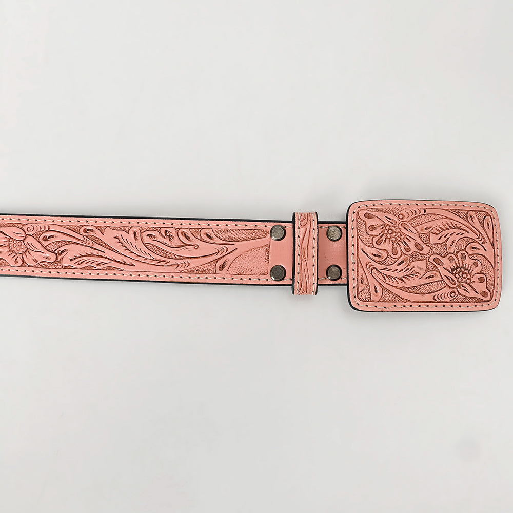 LC-ADBLF234 Light Pink Tooled Leather Belt with Matching Floral Buckle