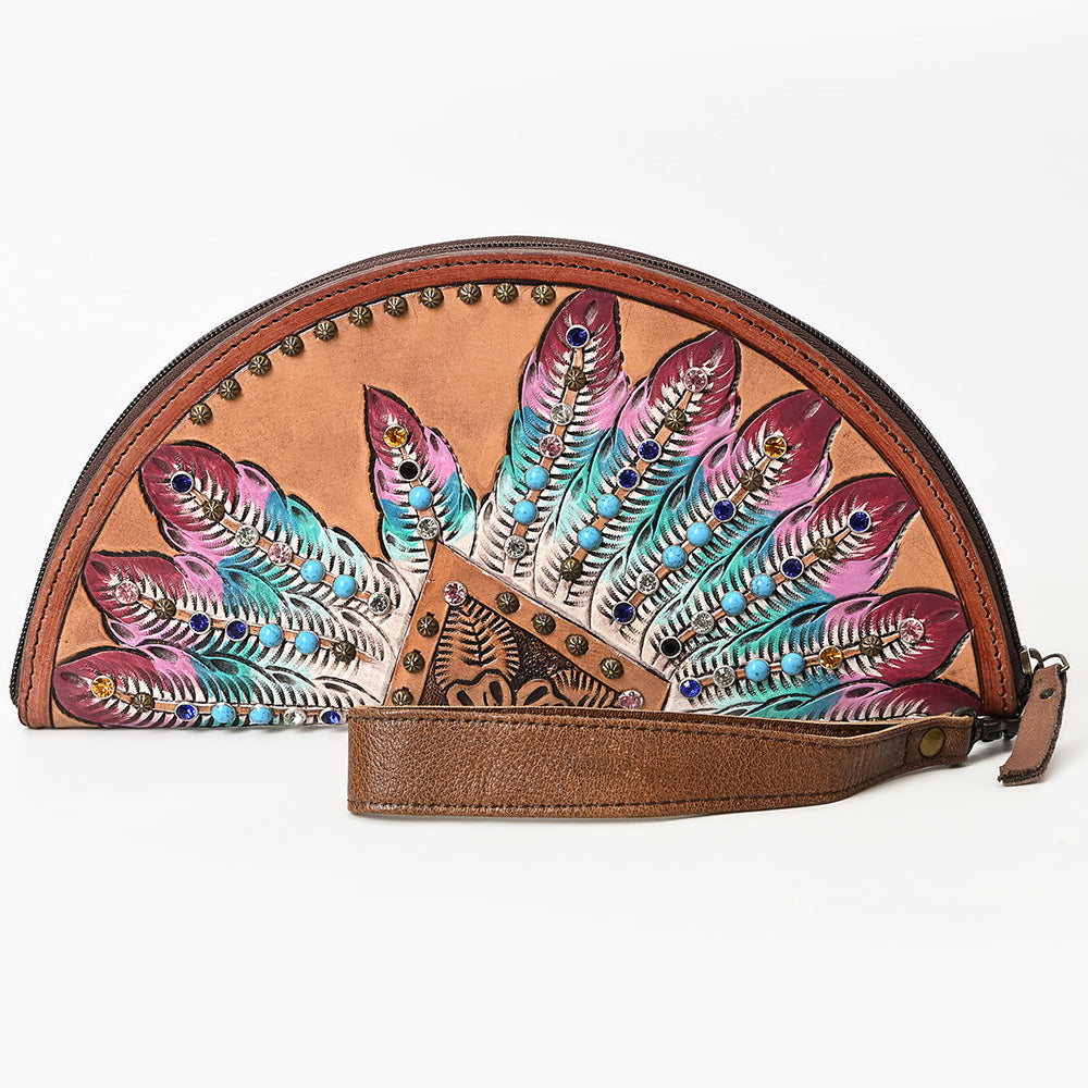 ADBG1559 American Darling Western Leather Taco Bag with Embossed Rivets and Genuine Vegetable-Tanned Leather