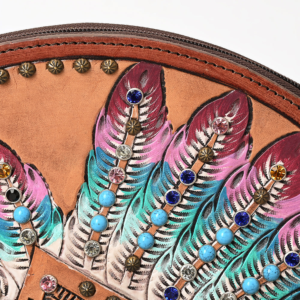 ADBG1559 American Darling Western Leather Taco Bag with Embossed Rivets and Genuine Vegetable-Tanned Leather
