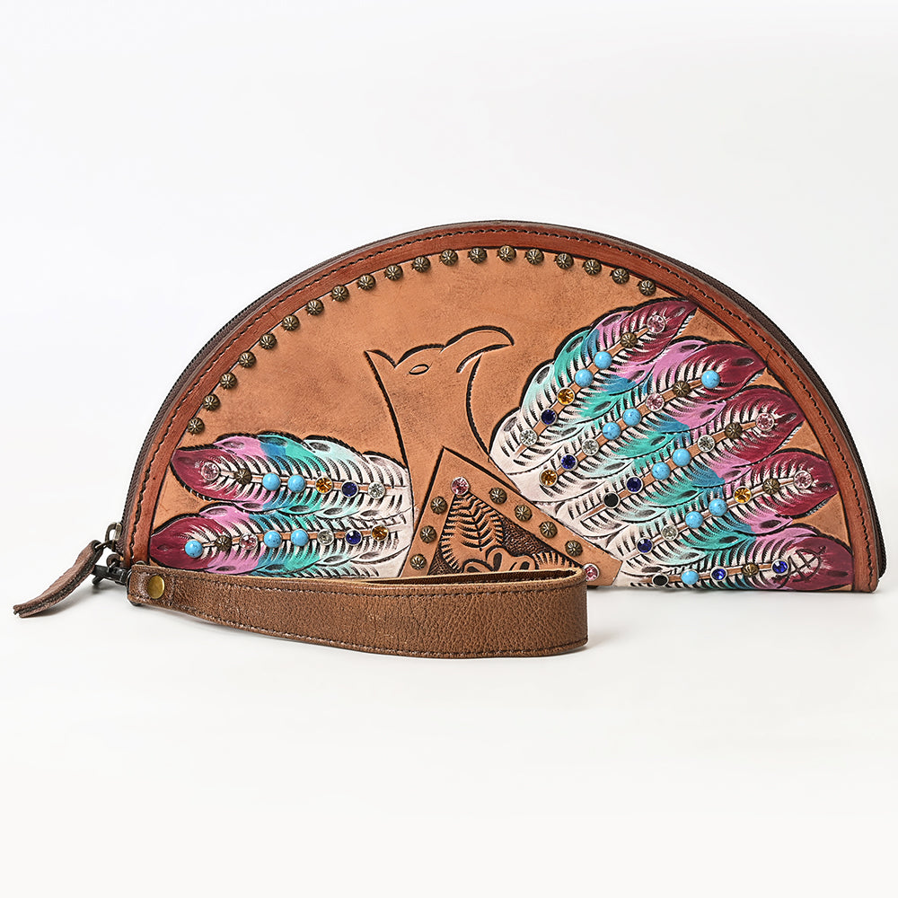 ADBG1559 American Darling Western Leather Taco Bag with Embossed Rivets and Genuine Vegetable-Tanned Leather
