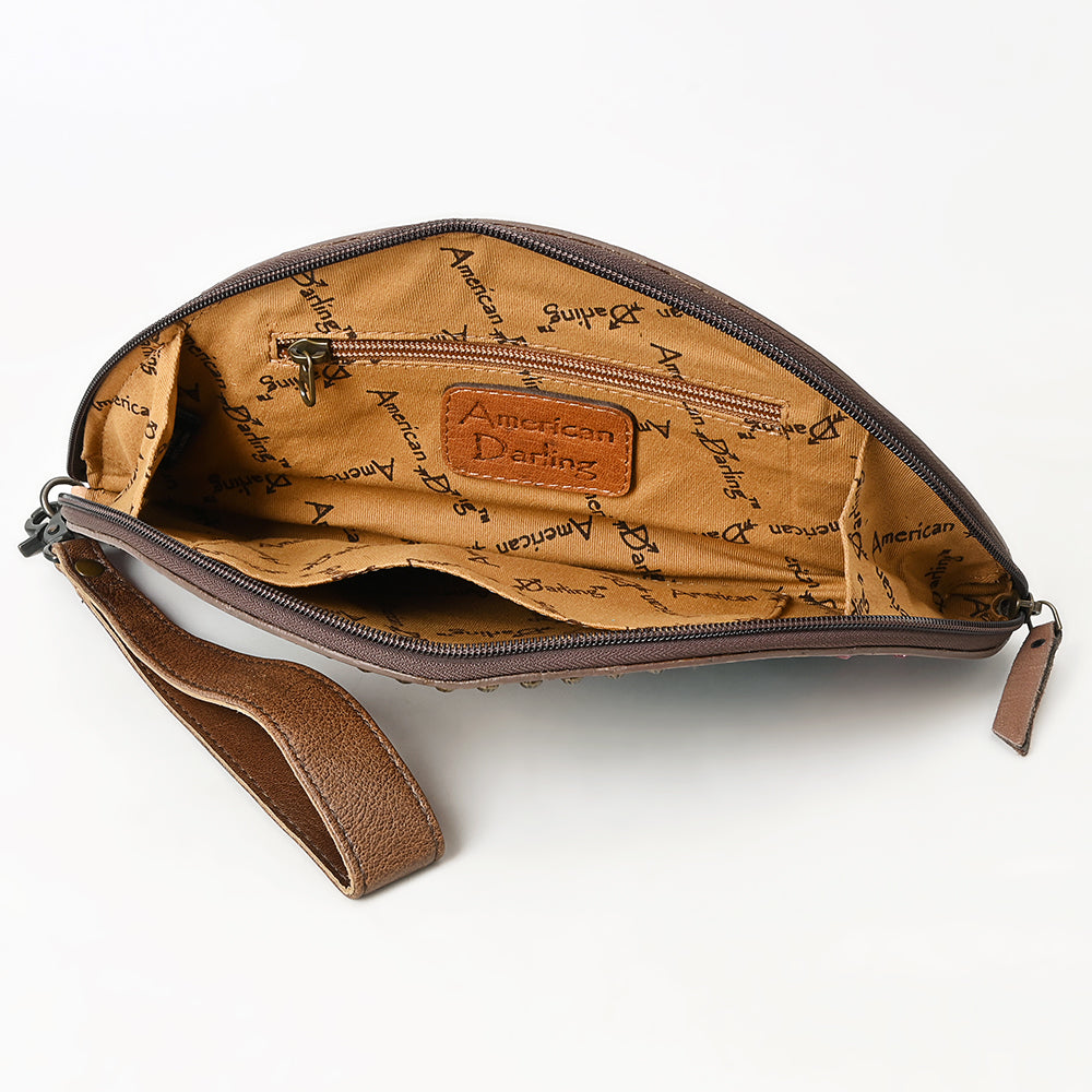 ADBG1559 American Darling Western Leather Taco Bag with Embossed Rivets and Genuine Vegetable-Tanned Leather