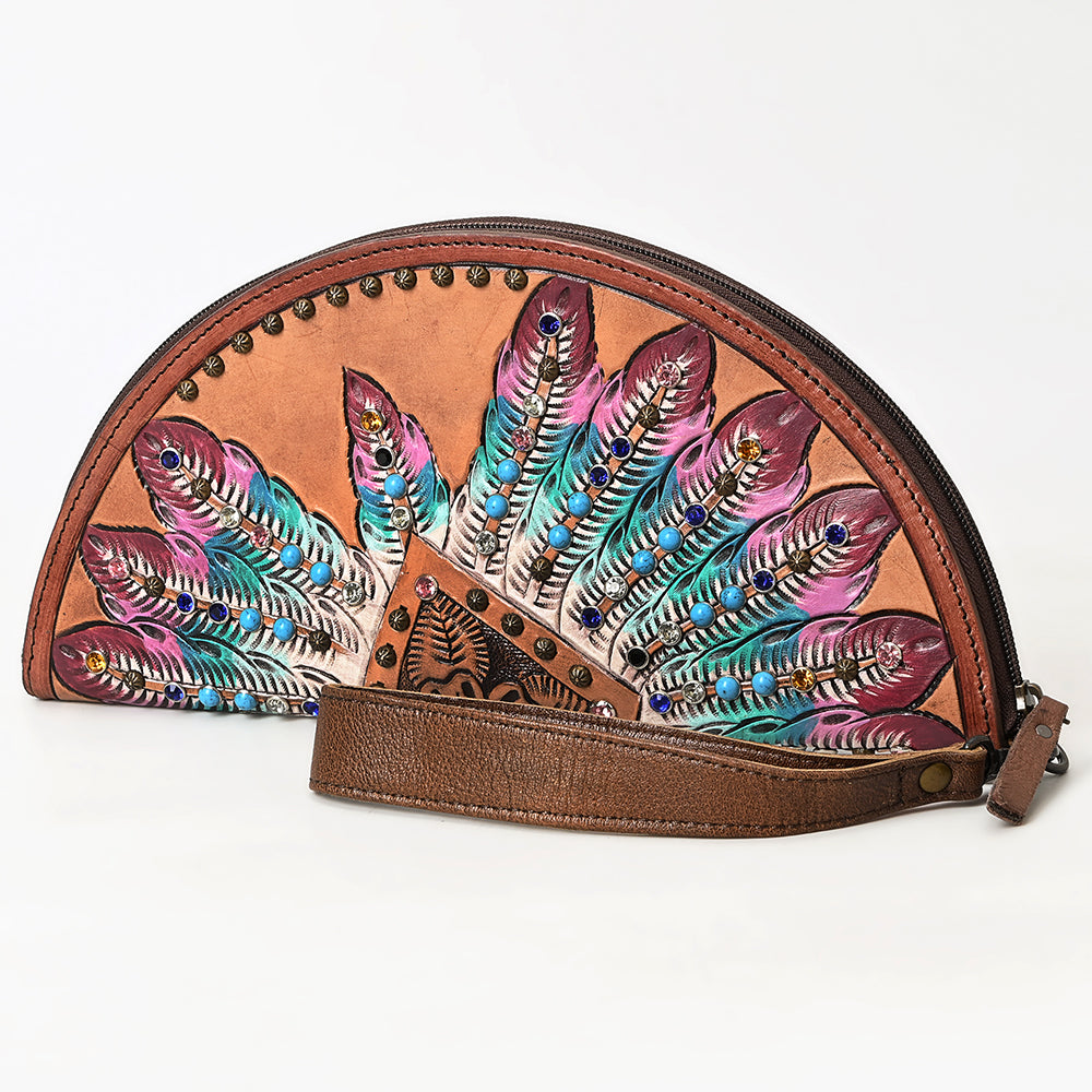 ADBG1559 American Darling Western Leather Taco Bag with Embossed Rivets and Genuine Vegetable-Tanned Leather