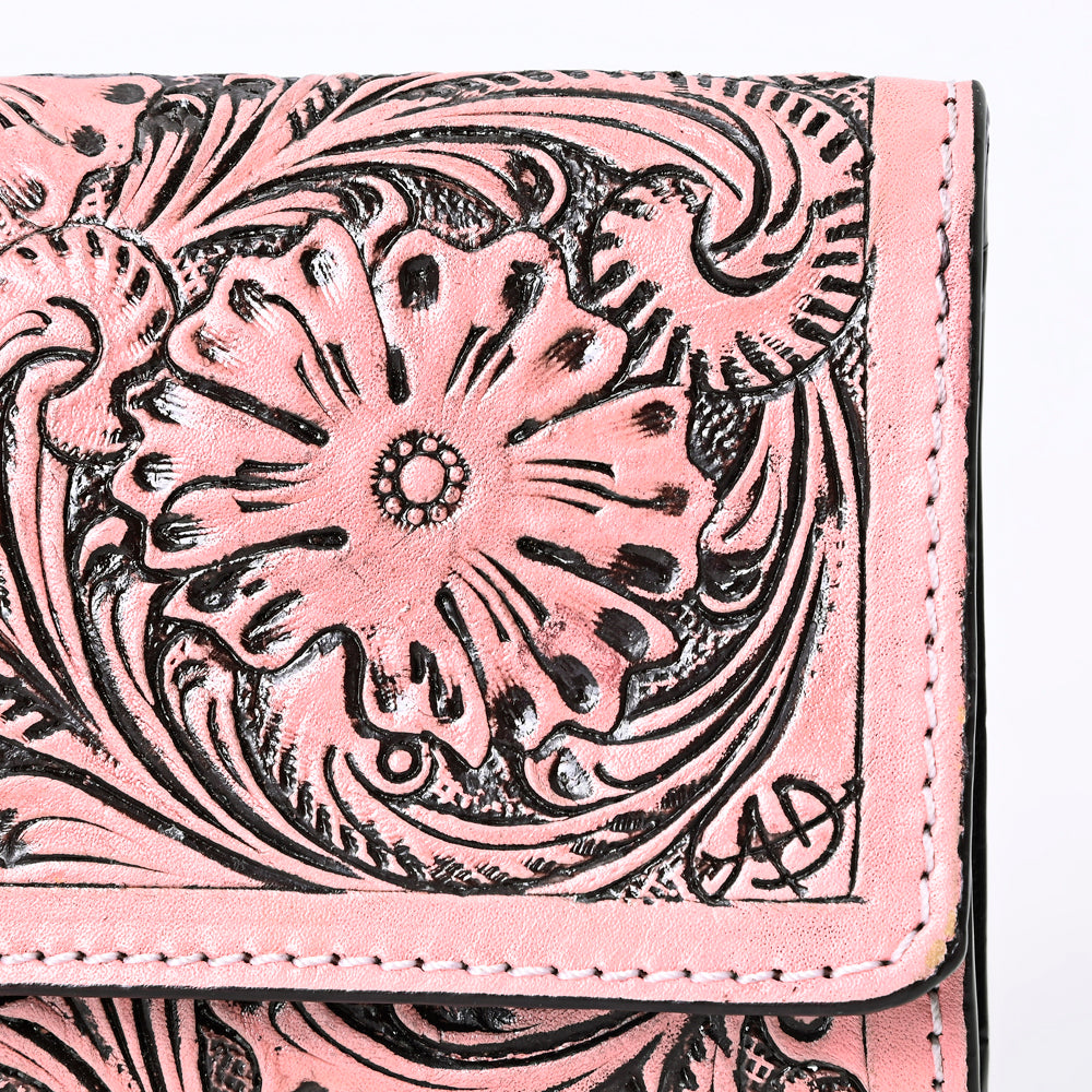 ADBGZ736 Hand Tooled Leather Tri-Fold Wallet - Natural Western Floral Cowgirl Style