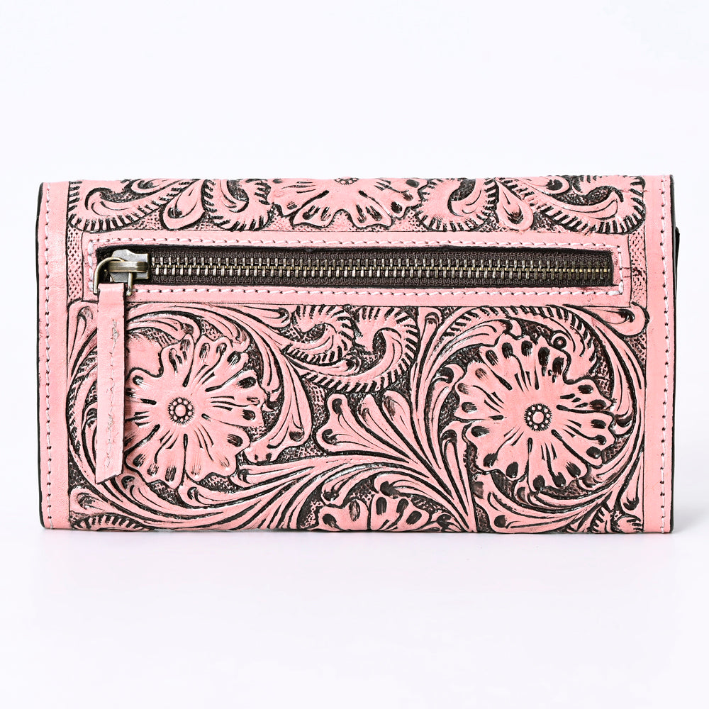ADBGZ736 Hand Tooled Leather Tri-Fold Wallet - Natural Western Floral Cowgirl Style