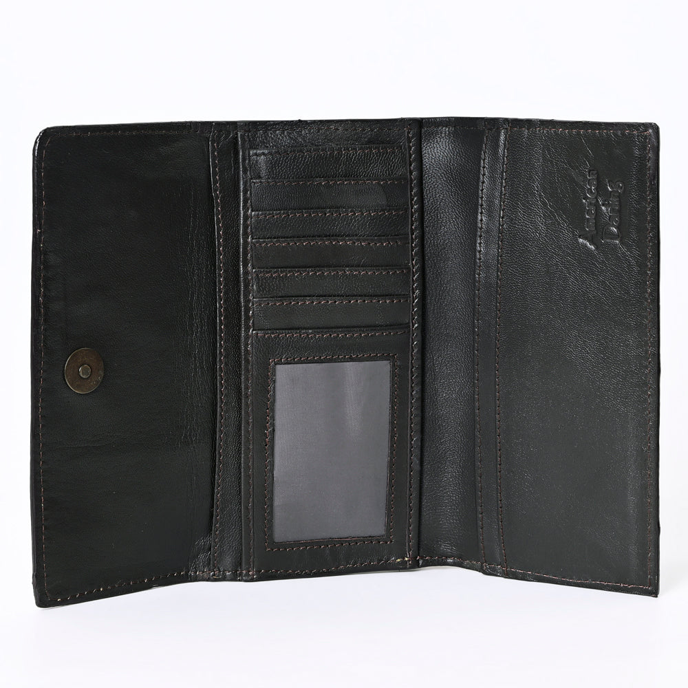 ADBGZ736 Hand Tooled Leather Tri-Fold Wallet - Natural Western Floral Cowgirl Style