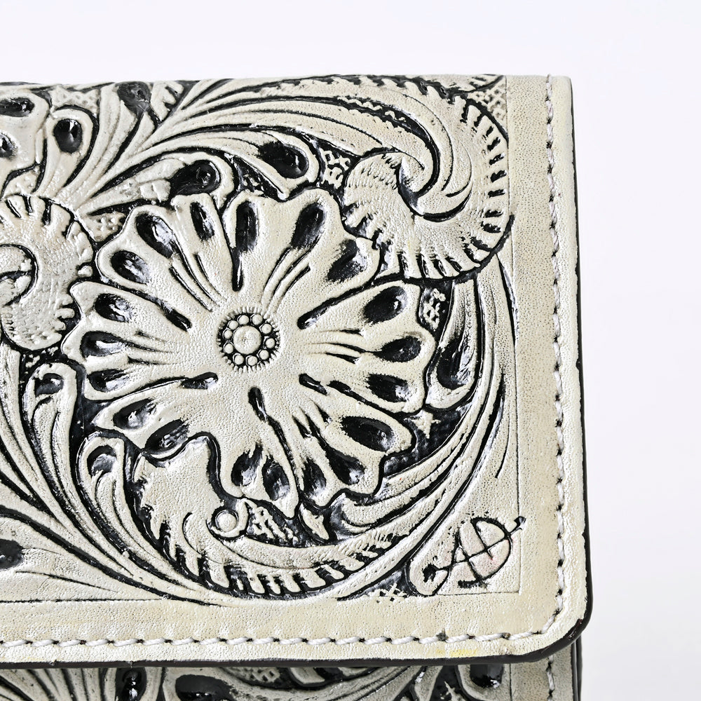 ADBGZ736 Hand Tooled Leather Tri-Fold Wallet - Natural Western Floral Cowgirl Style