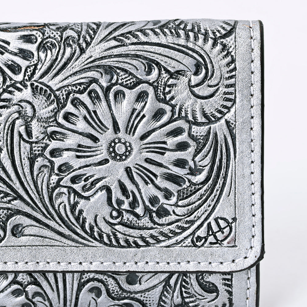 ADBGZ736 Hand Tooled Leather Tri-Fold Wallet - Natural Western Floral Cowgirl Style