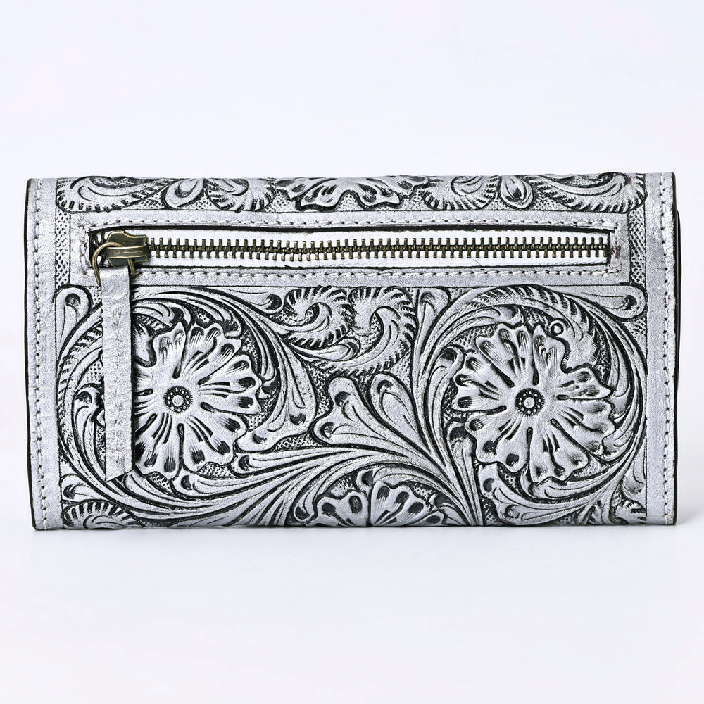 ADBGZ736 Hand Tooled Leather Tri-Fold Wallet - Natural Western Floral Cowgirl Style