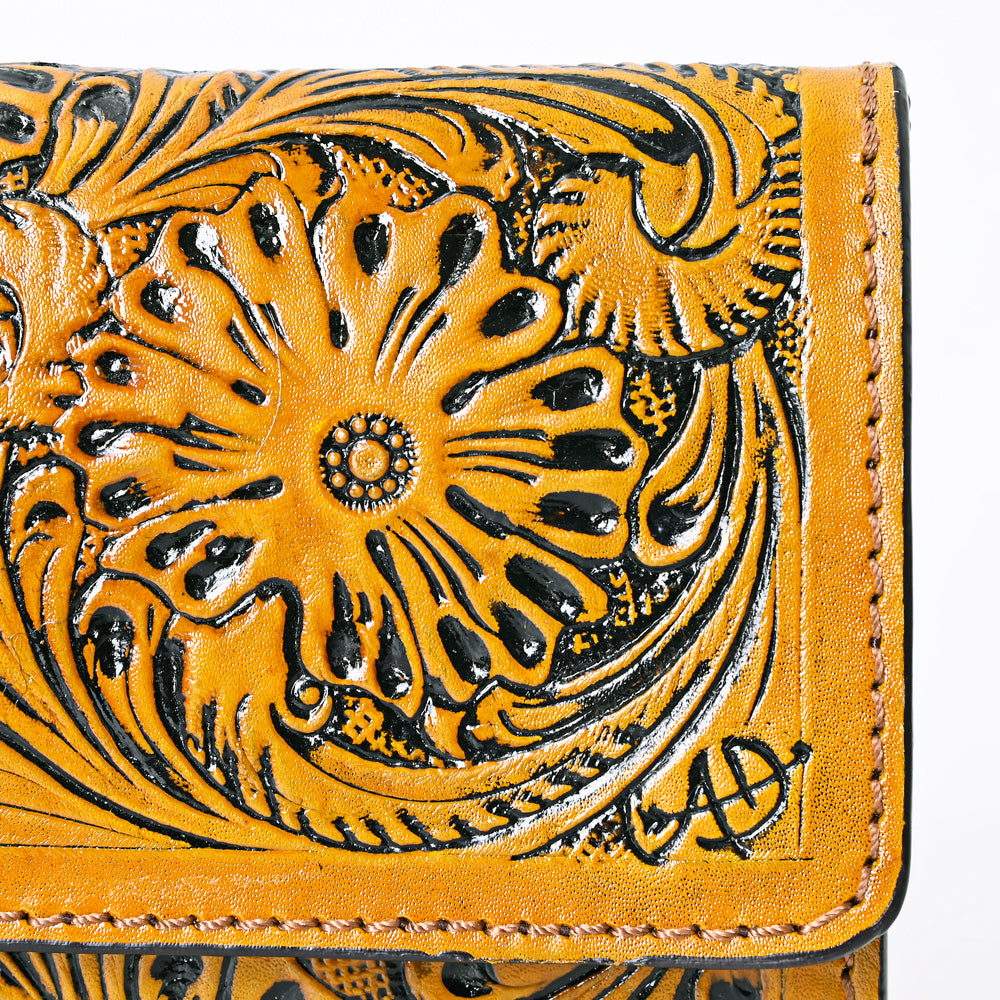 ADBGZ736 Hand Tooled Leather Tri-Fold Wallet - Natural Western Floral Cowgirl Style