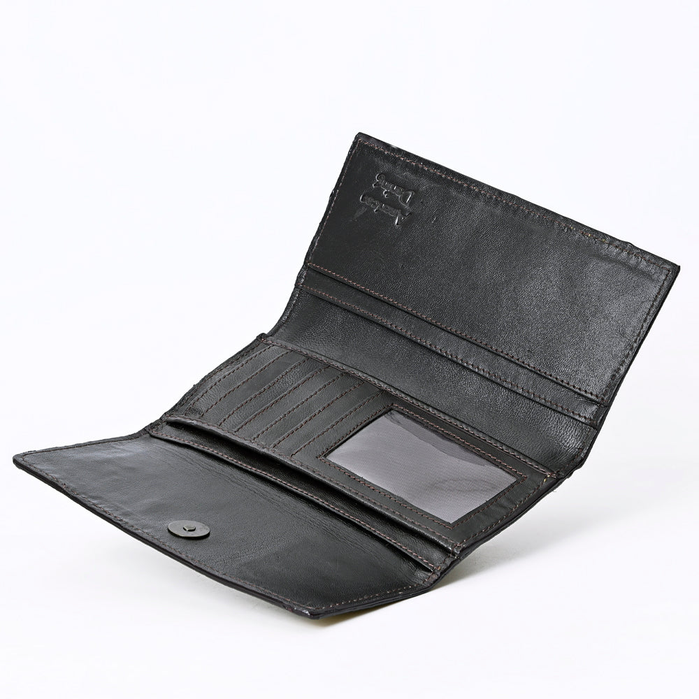 ADBGZ736 Hand Tooled Leather Tri-Fold Wallet - Natural Western Floral Cowgirl Style