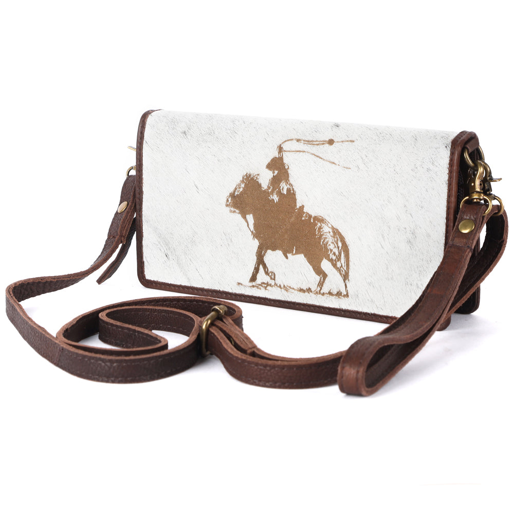 ADBGM169 Hair-On Leather Western Crossbody Purse with Western Scene
