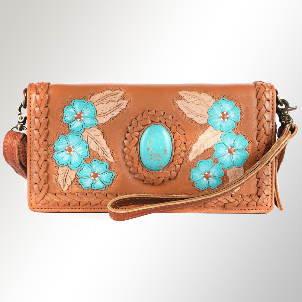 ADBGM169 Hand-Tooled Western Leather Crossbody Purse with Floral Design