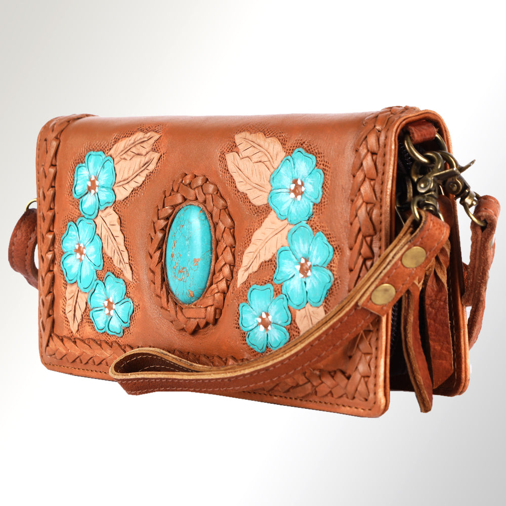 ADBGM169 Hand-Tooled Western Leather Crossbody Purse with Floral Design