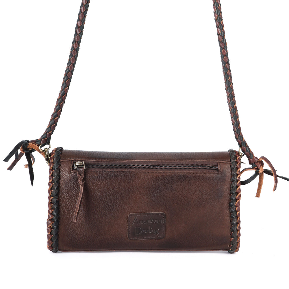 ADBGM267 Mini Western Leather Wallet - Braided Edge & Turquoise Concho