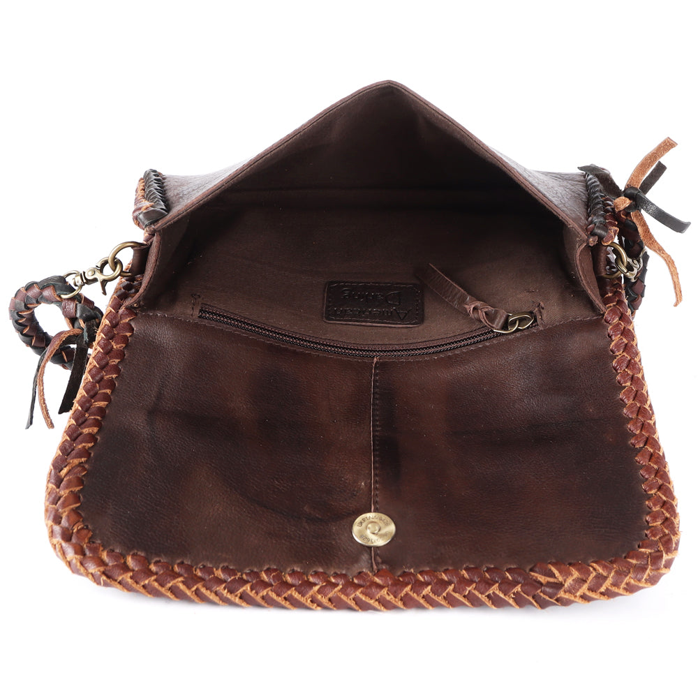 ADBGM267 Mini Western Leather Wallet - Braided Edge & Turquoise Concho