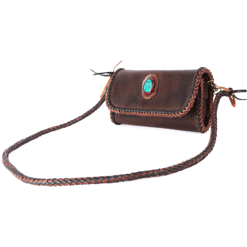 ADBGM267 Mini Western Leather Wallet - Braided Edge & Turquoise Concho