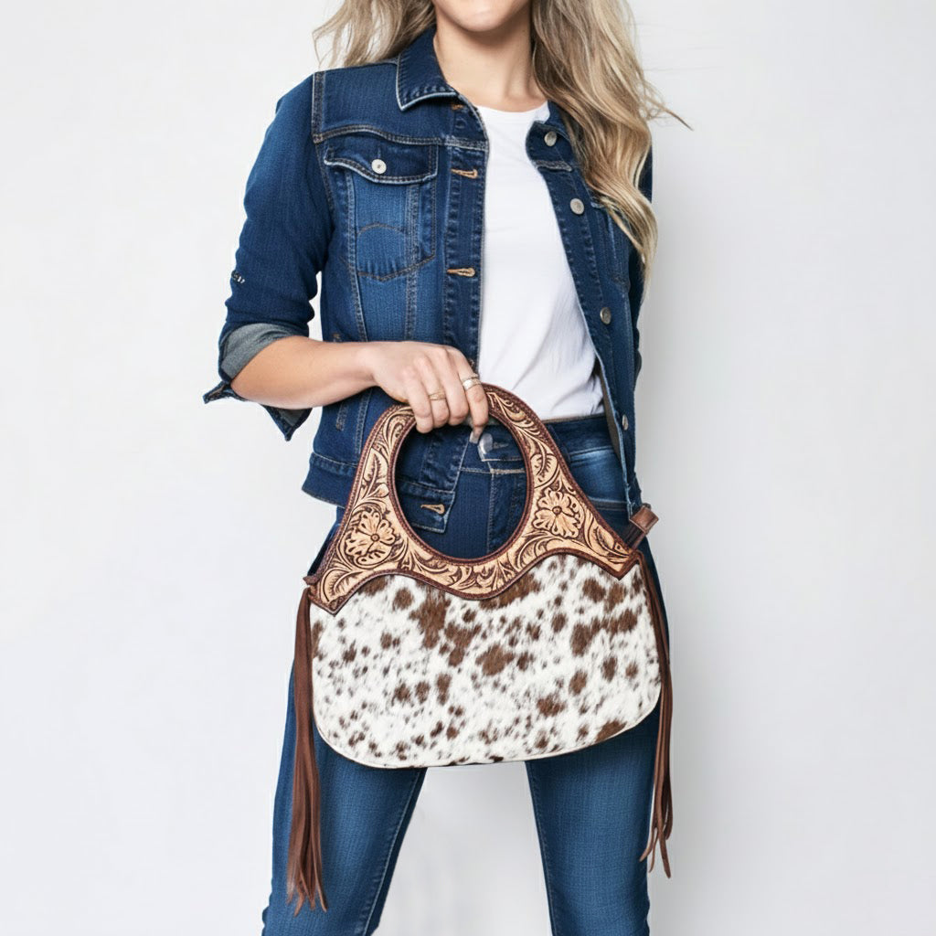 ADBG1197 American Darling Western Hair-On Cowhide Clutch Bag Hand Tooled Leather